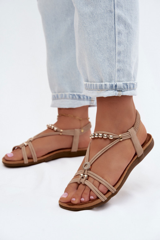 Sandalias planas para mujer. con rayas beige Zelda