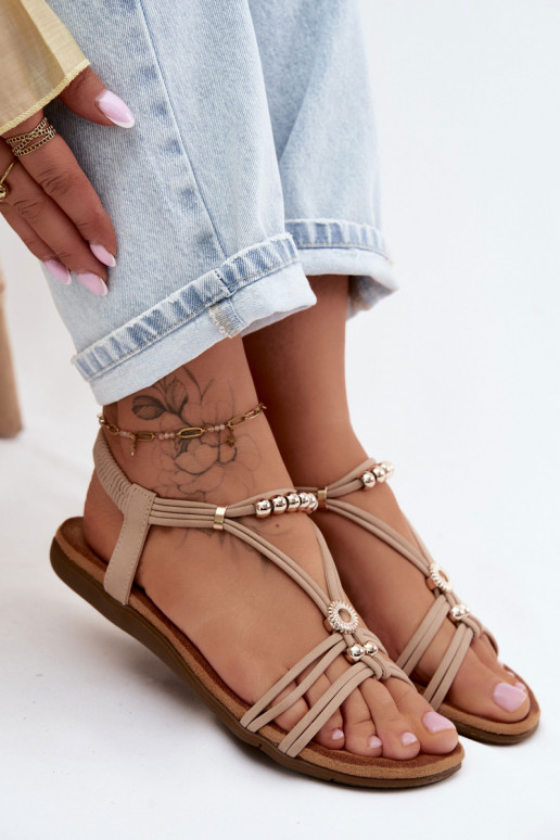Sandalias planas para mujer. con rayas beige Zelda