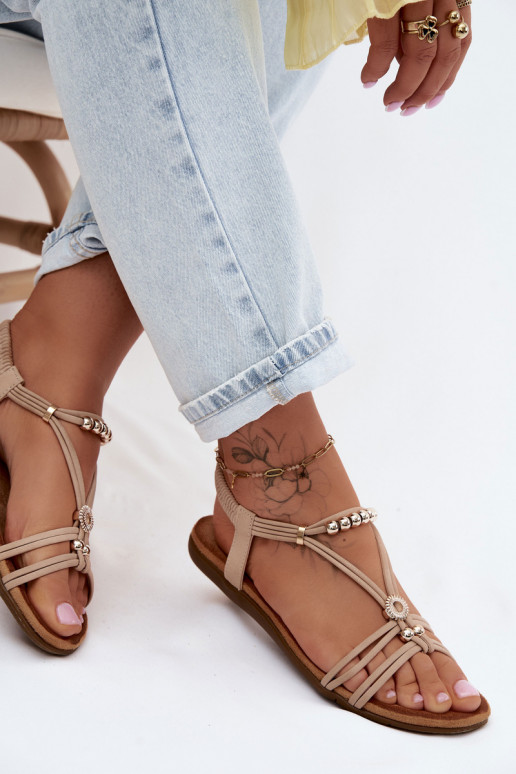 Sandalias planas para mujer. con rayas beige Zelda