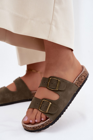 Zapatillas de mujer caqui con hebillas en suela de corcho Harleen