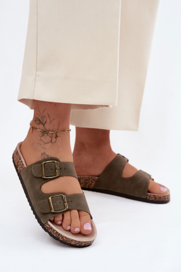 Zapatillas de mujer caqui con hebillas en suela de corcho Harleen 2