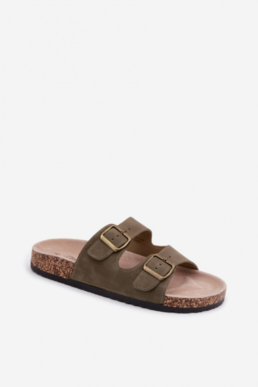 Zapatillas de mujer caqui con hebillas en suela de corcho Harleen