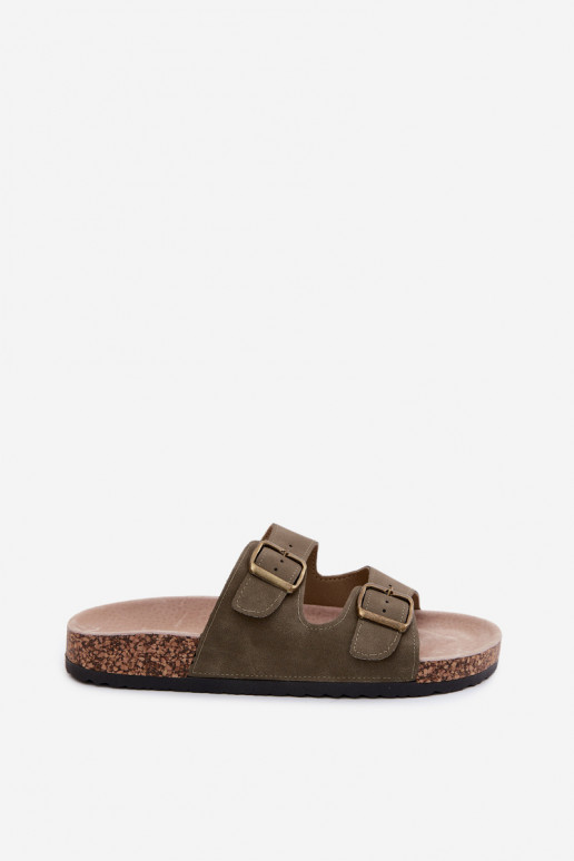 Zapatillas de mujer caqui con hebillas en suela de corcho Harleen