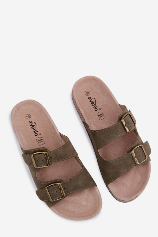 Zapatillas de mujer caqui con hebillas en suela de corcho Harleen
