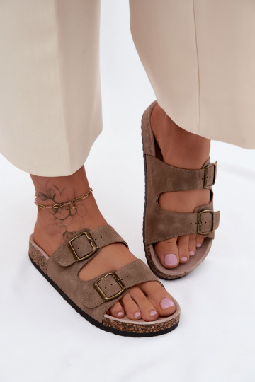 Zapatillas de mujer caqui con hebillas en suela de corcho Harleen