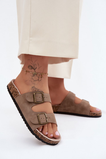 zapatillas de mujer con hebillas Sobre suela de corcho de color caqui Harleen 2