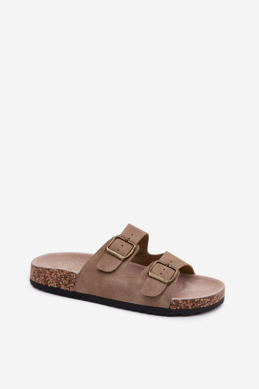 Zapatillas de mujer caqui con hebillas en suela de corcho Harleen