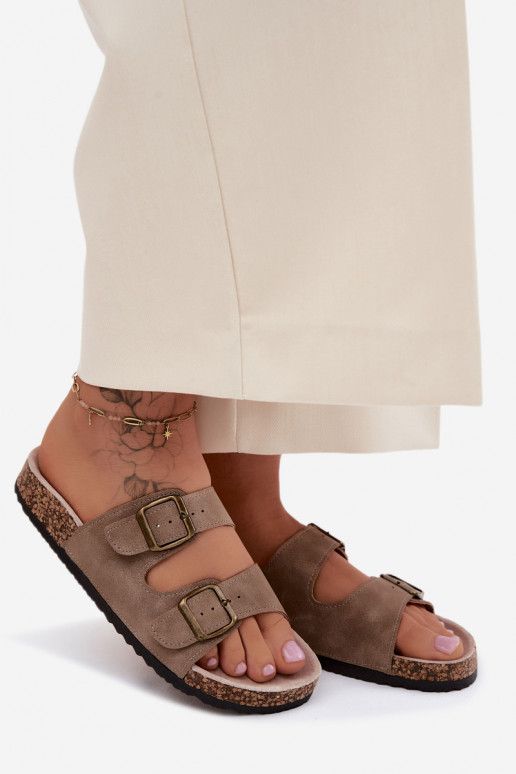 Zapatillas de mujer caqui con hebillas en suela de corcho Harleen