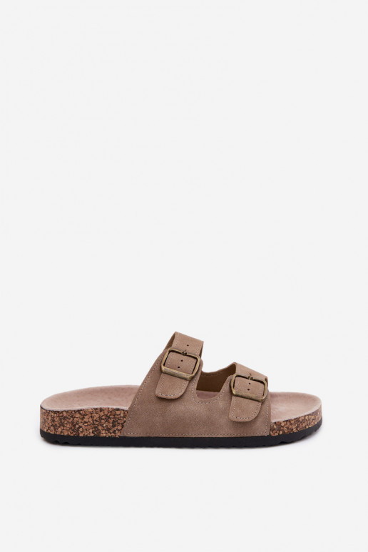 Zapatillas de mujer caqui con hebillas en suela de corcho Harleen