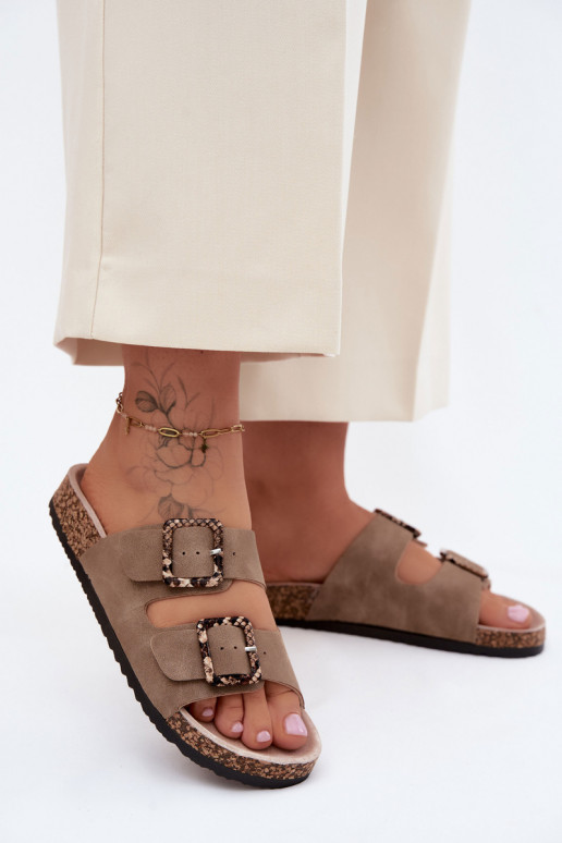 zapatillas de mujer Sobre suela de corcho con hebillas patrones de serpientes beige Melia