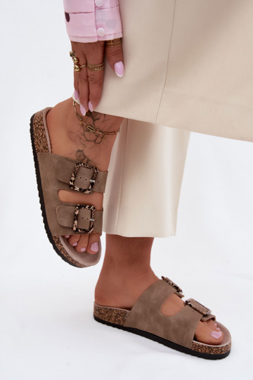 zapatillas de mujer Sobre suela de corcho con hebillas patrones de serpientes beige Melia 2