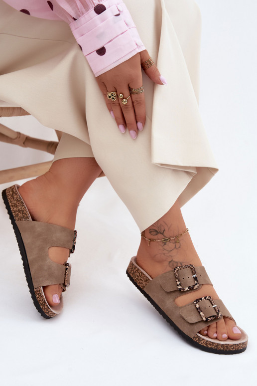 zapatillas de mujer Sobre suela de corcho con hebillas patrones de serpientes beige Melia