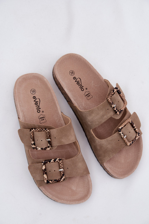 zapatillas de mujer Sobre suela de corcho con hebillas patrones de serpientes beige Melia