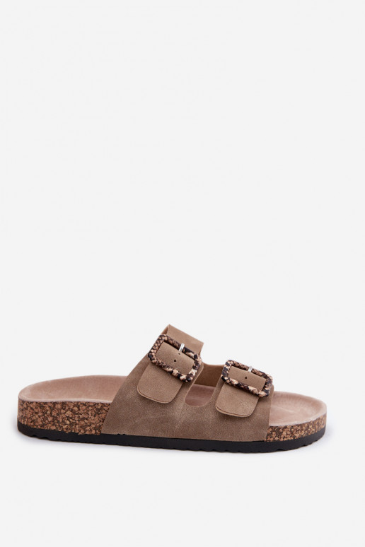 zapatillas de mujer Sobre suela de corcho con hebillas patrones de serpientes beige Melia