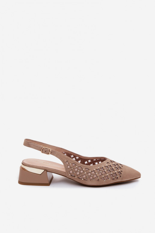 Piel Sandalias mujer ante con elementos calados con malla reloj D&A CR61-3004 beige