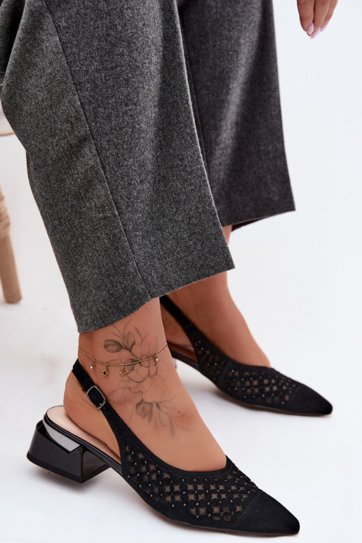 Piel Sandalias mujer ante con elementos calados con malla reloj D&A CR61-3004 de color negro