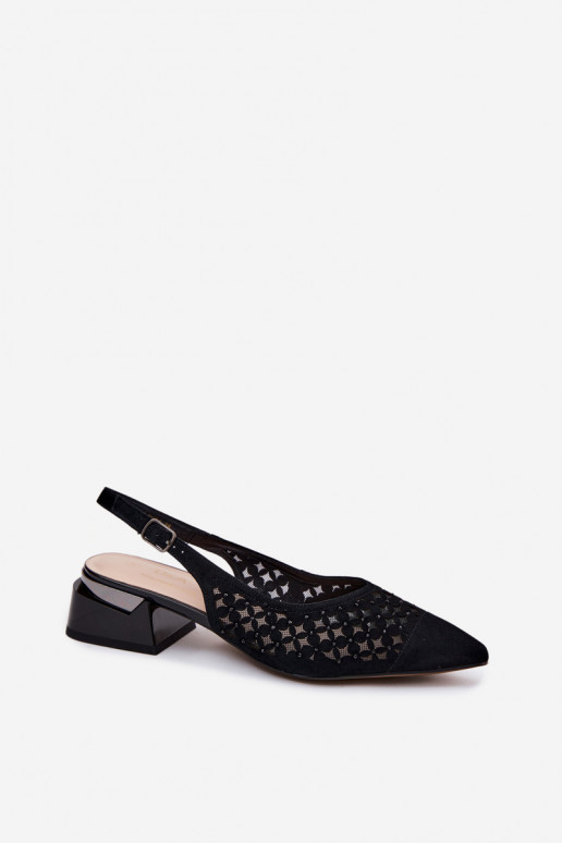 Piel Sandalias mujer ante con elementos calados con malla reloj D&A CR61-3004 de color negro