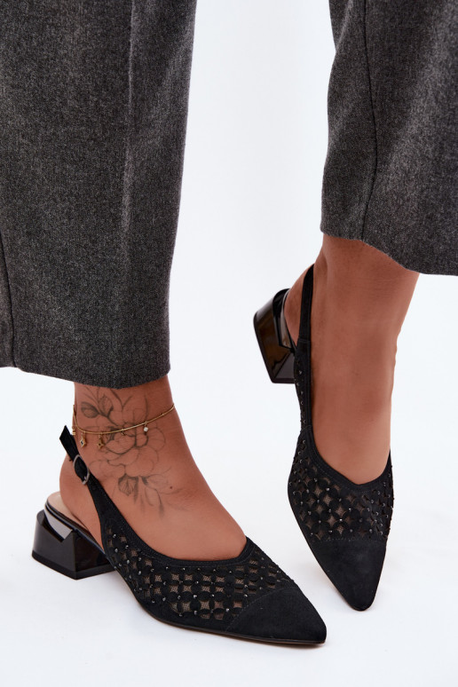 Piel Sandalias mujer ante con elementos calados con malla reloj D&A CR61-3004 de color negro