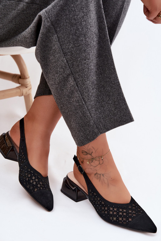 Piel Sandalias mujer ante con elementos calados con malla reloj D&A CR61-3004 de color negro