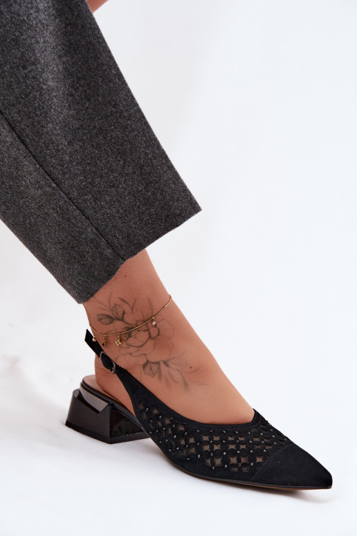 Piel Sandalias mujer ante con elementos calados con malla reloj D&A CR61-3004 de color negro