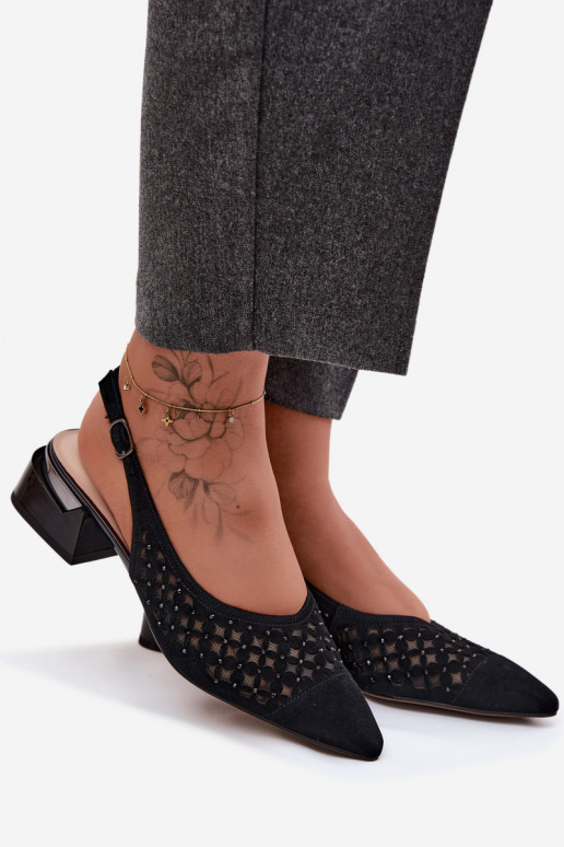 Piel Sandalias mujer ante con elementos calados con malla reloj D&A CR61-3004 de color negro