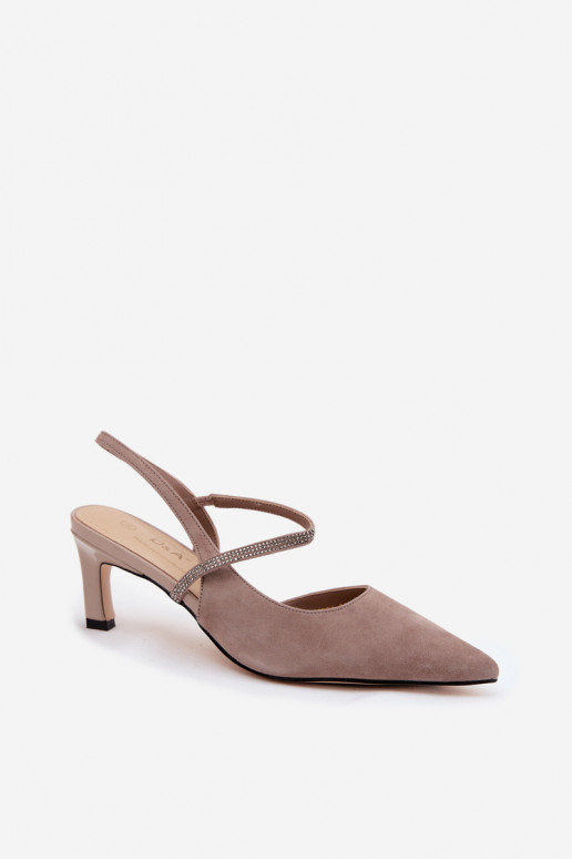 Piel Tacones elegantes de ante Ze Zdobionym Tirasem D&A CR61-3048 beige