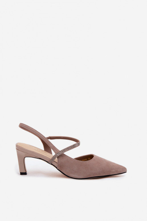 Piel Tacones elegantes de ante Ze Zdobionym Tirasem D&A CR61-3048 beige