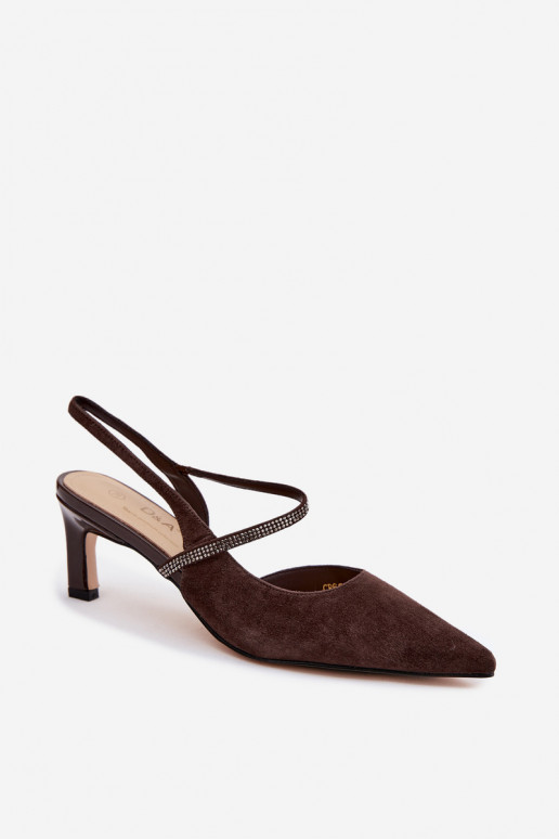 Piel Tacones elegantes de ante Ze Zdobionym Tirasem D&A CR61-3048 CzekoladoAe