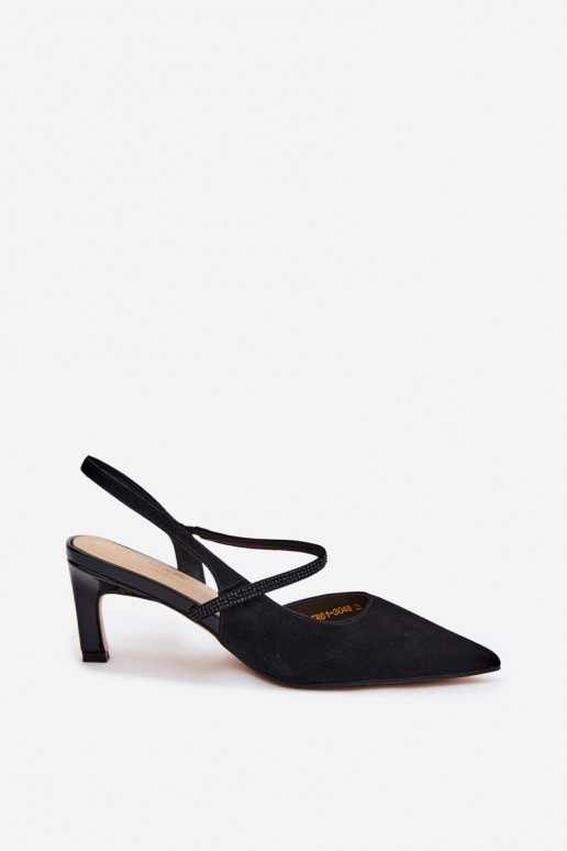 Zapatos de tacón elegantes de ante negros con correas decorativas D&A