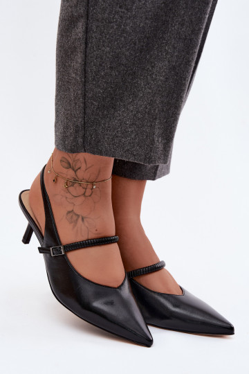 Piel Zapatos Sandalias de tacón con correas D&A CR61-3046 de color negro 2