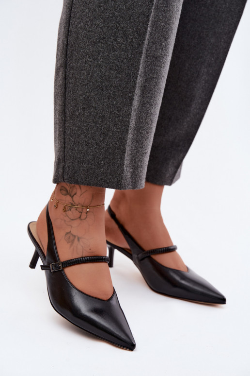 Piel Zapatos Sandalias de tacón con correas D&A CR61-3046 de color negro