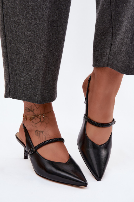 Piel Zapatos Sandalias de tacón con correas D&A CR61-3046 de color negro