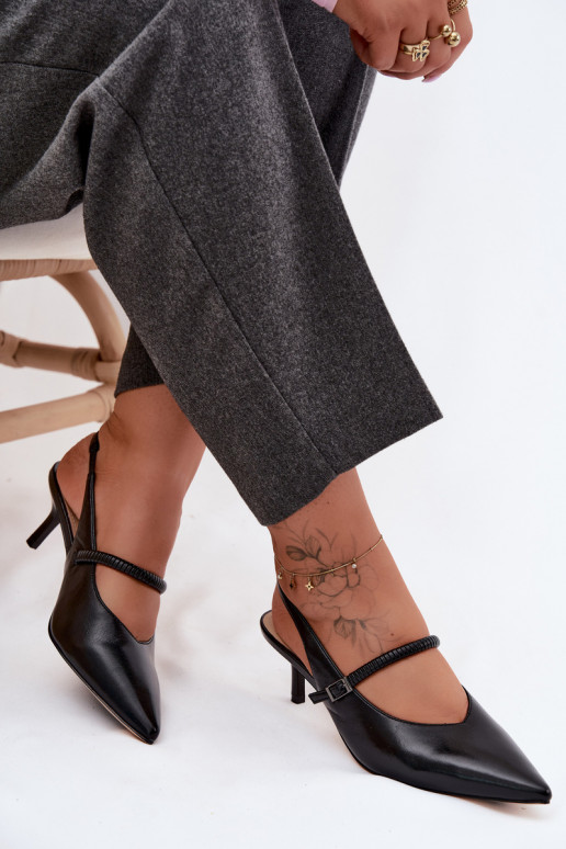 Piel Zapatos Sandalias de tacón con correas D&A CR61-3046 de color negro