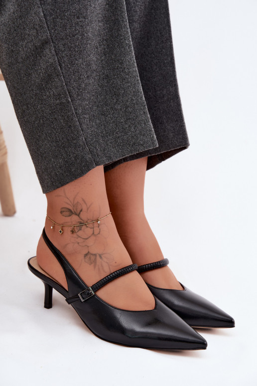 Piel Zapatos Sandalias de tacón con correas D&A CR61-3046 de color negro