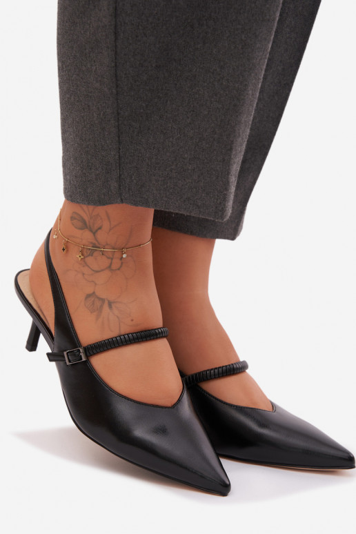 Piel Zapatos Sandalias de tacón con correas D&A CR61-3046 de color negro