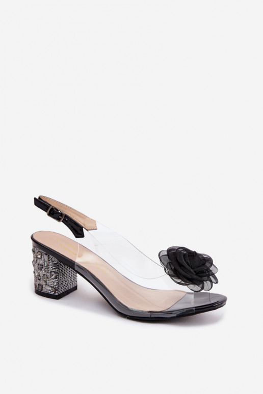 Sandalias transparentes negras con tacones y tachuelas brillantes D&A