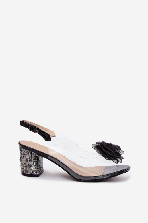 Sandalias transparentes negras con tacones y tachuelas brillantes D&A