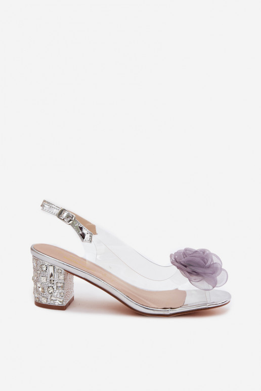 Sandalias transparentes plateadas con tacones y tachuelas brillantes D&A