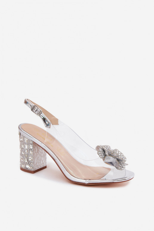 Sandalias transparentes con tacones y gemas brillantes D&A MR61-9013 plateadas