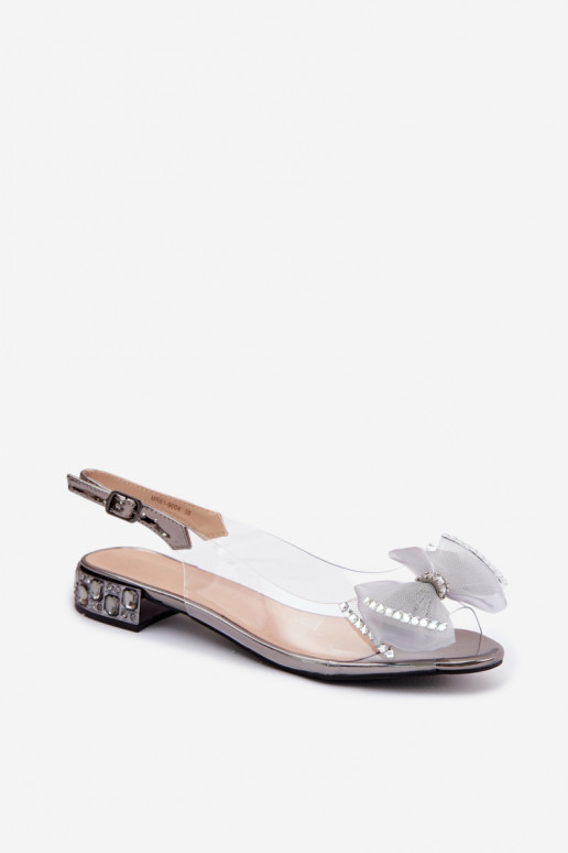 Sandalias transparentes con gemas brillantes y lazo de malla D&A MR61-9004 gris