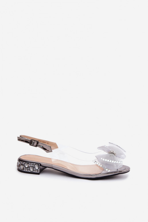 Sandalias transparentes con gemas brillantes y lazo de malla D&A MR61-9004 gris