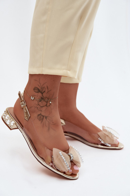 Sandalias transparentes con gemas brillantes y lazo de malla D&A MR61-9004 doradas