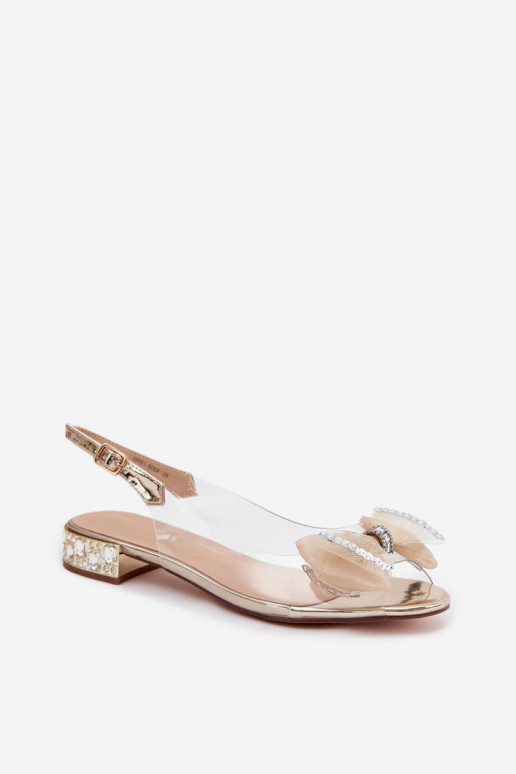 Sandalias transparentes con gemas brillantes y lazo de malla D&A MR61-9004 doradas