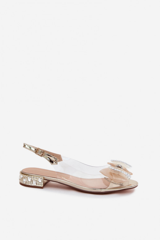 Sandalias transparentes con gemas brillantes y lazo de malla D&A MR61-9004 doradas