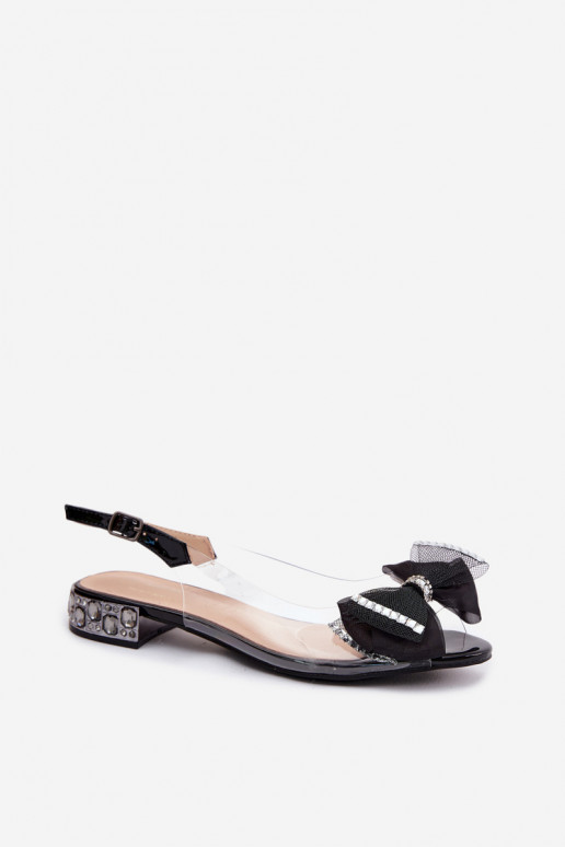 Sandalias transparentes con gemas brillantes y lazo de malla D&A MR61-9004 negras