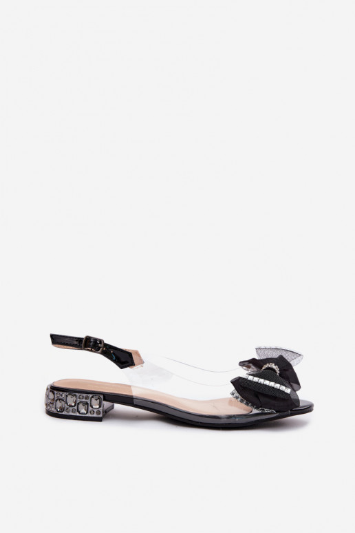Sandalias transparentes con gemas brillantes y lazo de malla D&A MR61-9004 negras