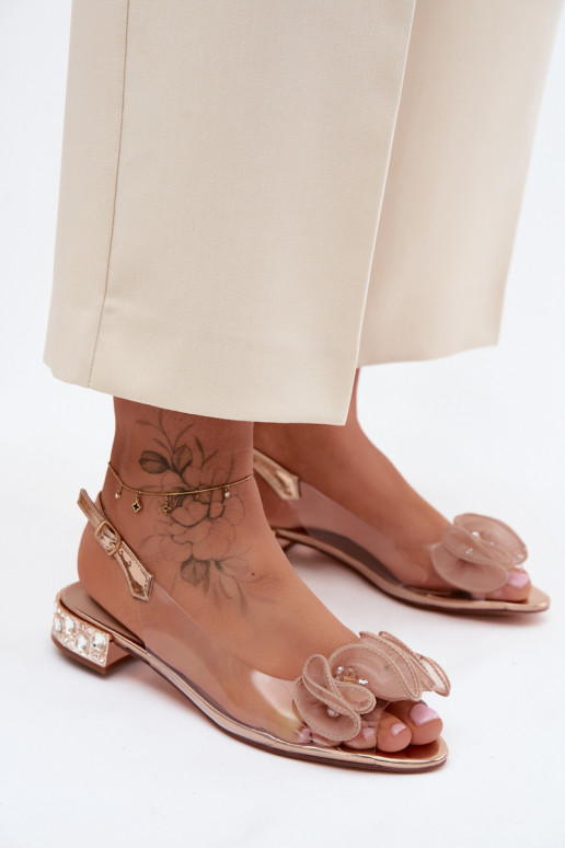 Sandalias transparentes para mujer con gemas brillantes D&A MR61-9002 oro rosa