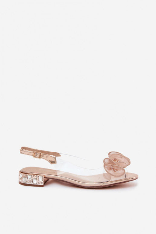 Sandalias transparentes para mujer con gemas brillantes D&A MR61-9002 oro rosa