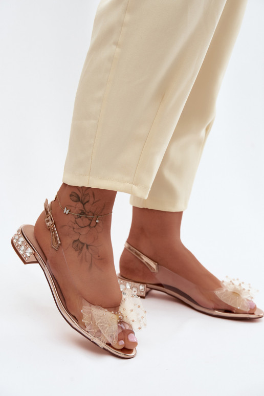 Sandalias de mujer Ver a través de con cintas D&A MR61-9001 color oro rosa