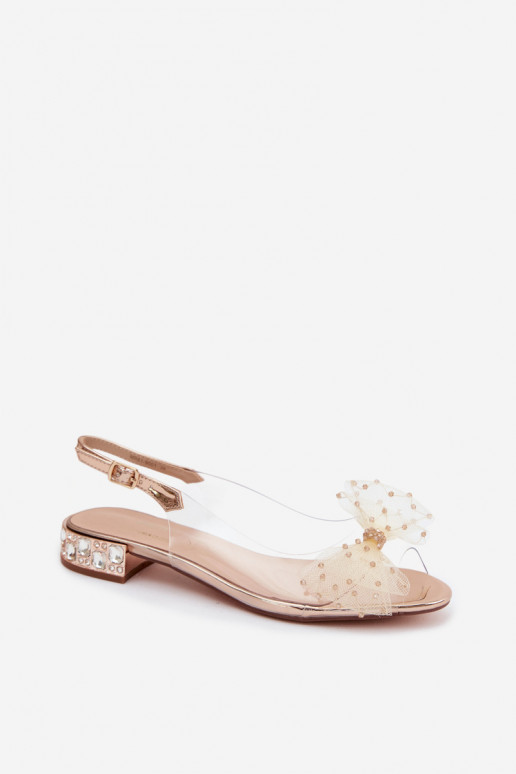 Sandalias transparentes para mujer con lazos D&A MR61-9001 oro rosa